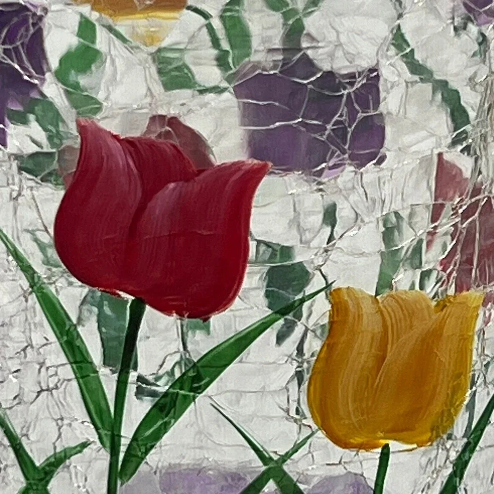 Bachman's‎ Tulip Crackle Glass Hurricane Vase Purple Yellow Red Brand New Floral